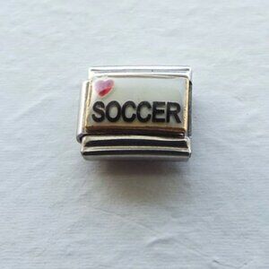 Heart soccer on white enamel 9mm stainless steel italian charm bracelet link new